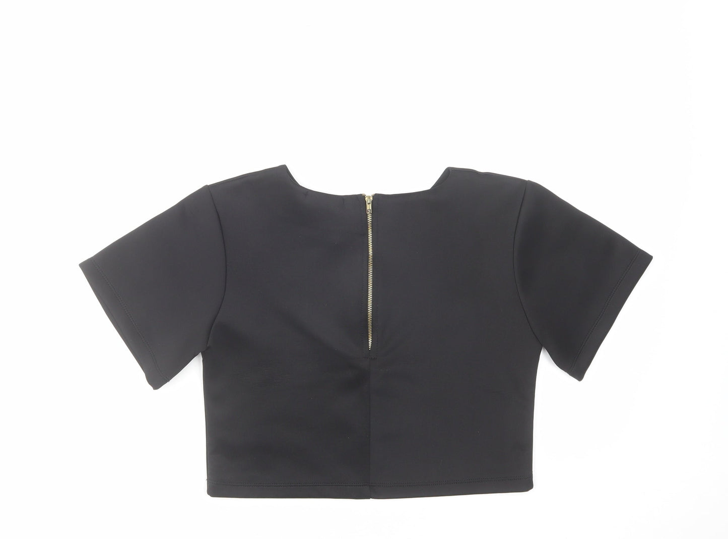 Womens UK Size 8 Missguided Black Cropped T-Shirt