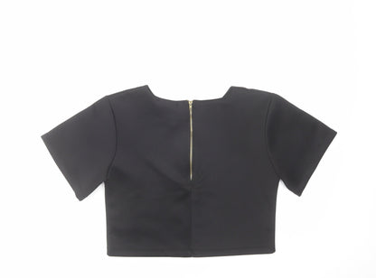 Womens UK Size 8 Missguided Black Cropped T-Shirt