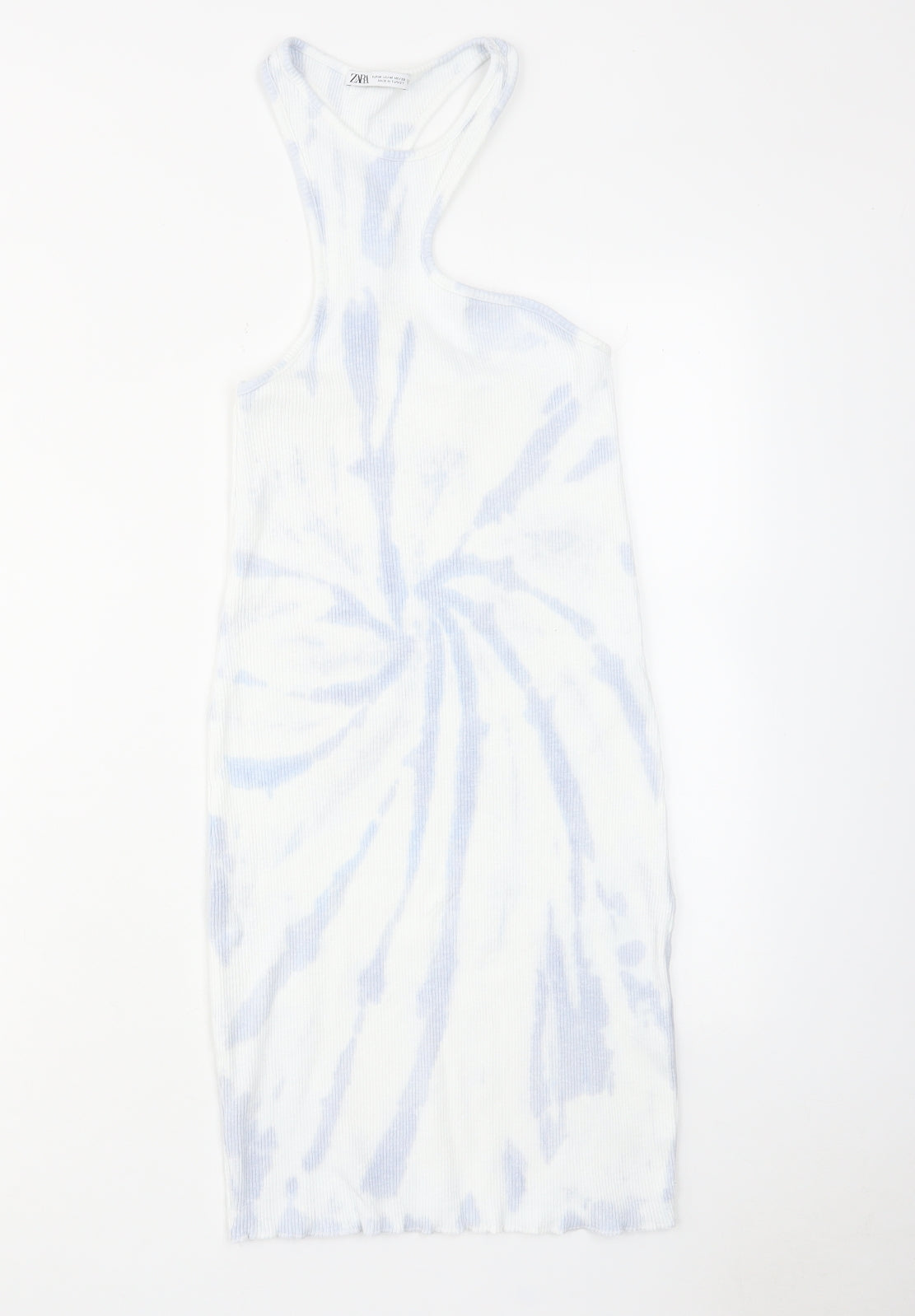 Zara Womens Blue Geometric Cotton Bodycon Size M Round Neck Pullover