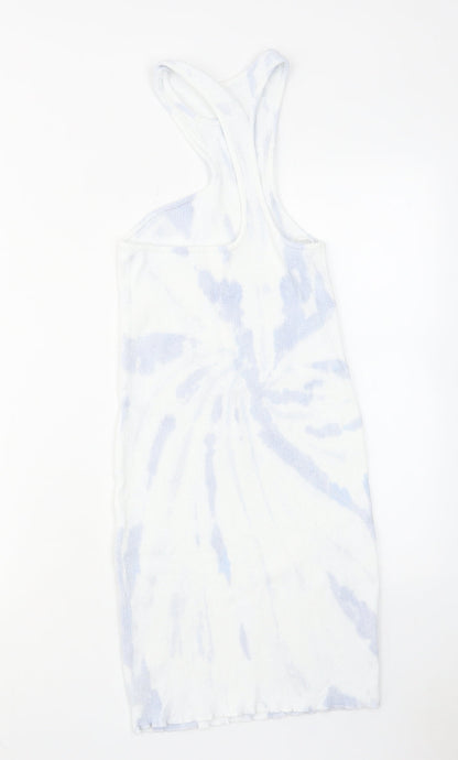 Zara Womens Blue Geometric Cotton Bodycon Size M Round Neck Pullover