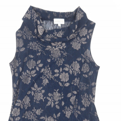 Apricot Womens Blue Floral Polyester A-Line Size 8 Roll Neck Pullover