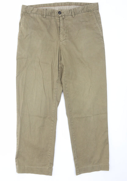 Emidio Tucci Mens Green Cotton Chino Trousers Size 34 in L28 in Regular Zip