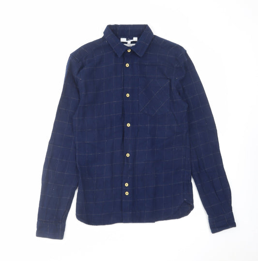 Mens UK Size S Bellfield Blue  Button-Up Long Sleeve Casual Shirt