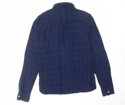 Mens UK Size S Bellfield Blue  Button-Up Long Sleeve Casual Shirt