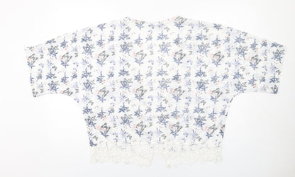 Boohoo Womens White Geometric Polyester Kimono Blouse Size L V-Neck