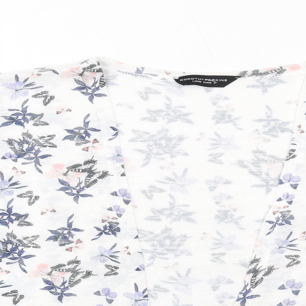 Boohoo Womens White Geometric Polyester Kimono Blouse Size L V-Neck