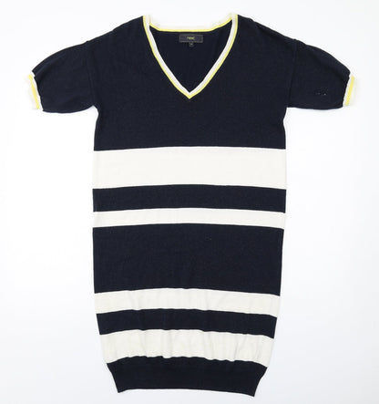 NEXT Womens Blue Striped Cotton Jumper Dress Size 10 V-Neck Pullover