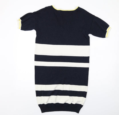 NEXT Womens Blue Striped Cotton Jumper Dress Size 10 V-Neck Pullover