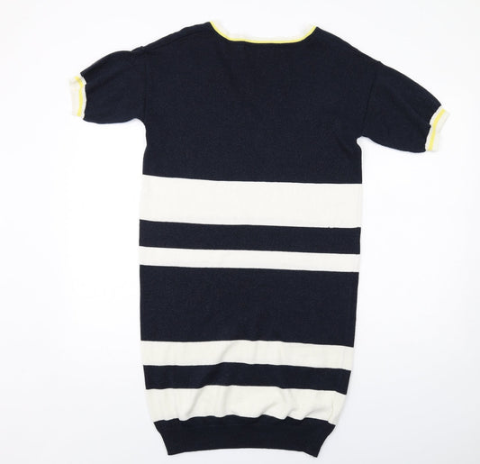 NEXT Womens Blue Striped Cotton Jumper Dress Size 10 V-Neck Pullover