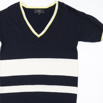 NEXT Womens Blue Striped Cotton Jumper Dress Size 10 V-Neck Pullover