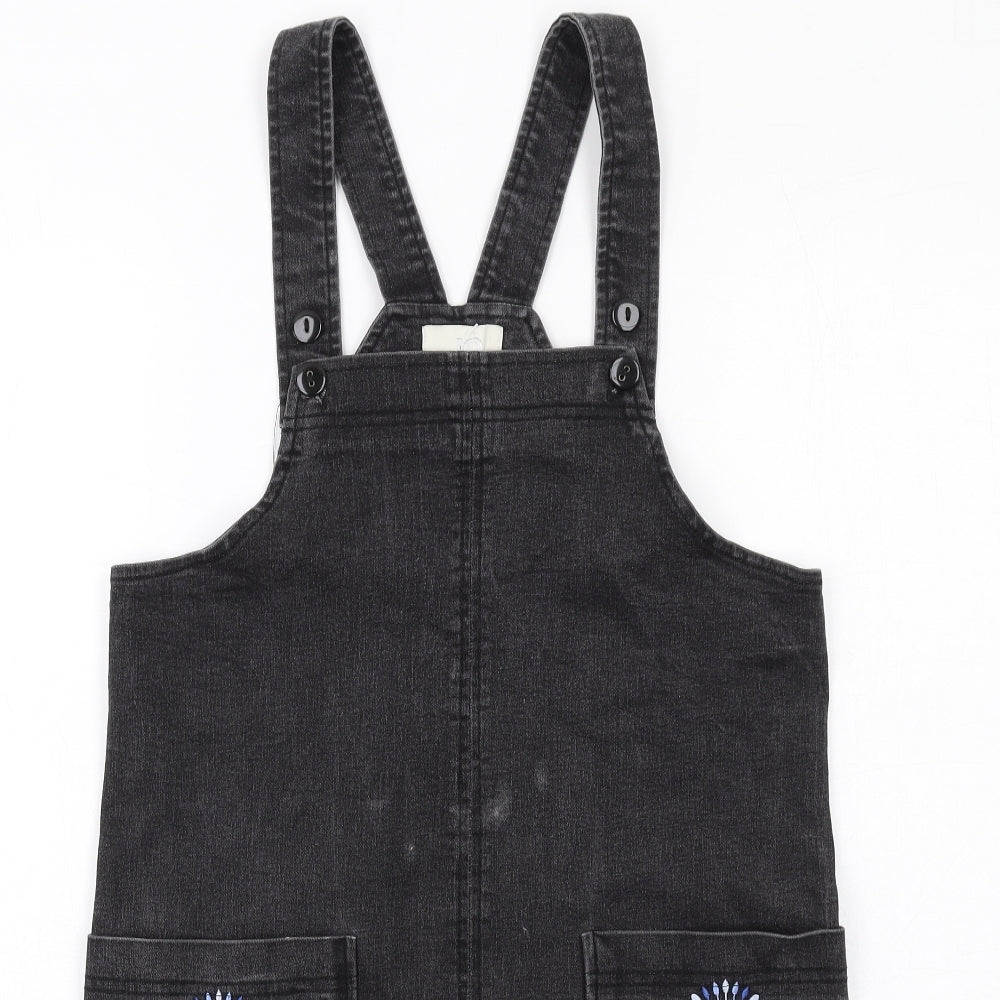 Joy Womens Black Floral Cotton Pinafore/Dungaree Dress Size 8 Square Neck Pullover