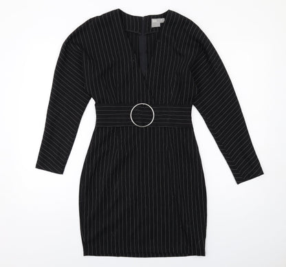ASOS Womens Black Striped Polyester Shift Size 6 V-Neck Zip