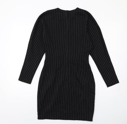 ASOS Womens Black Striped Polyester Shift Size 6 V-Neck Zip