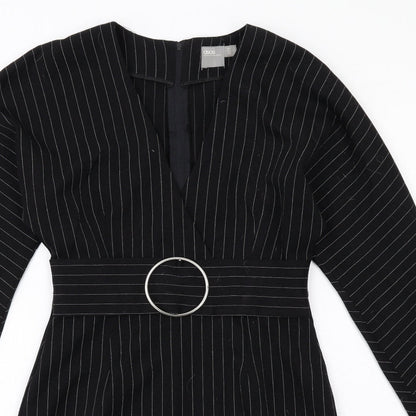 ASOS Womens Black Striped Polyester Shift Size 6 V-Neck Zip