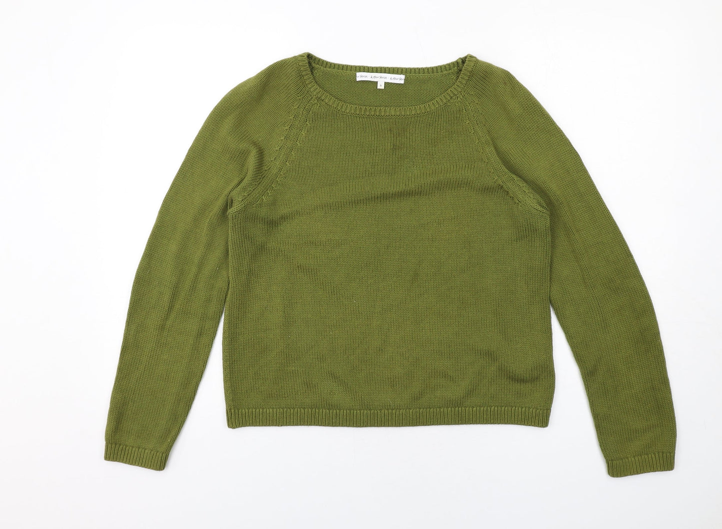 & Other Stories Womens Green Round Neck Cotton Pullover Jumper Size S - Cut Out Sleeve