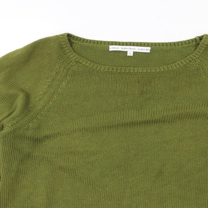 & Other Stories Womens Green Round Neck Cotton Pullover Jumper Size S - Cut Out Sleeve