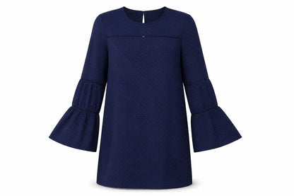 Warehouse Womens Blue Polka Dot Polyester A-Line Size 12 Round Neck Button