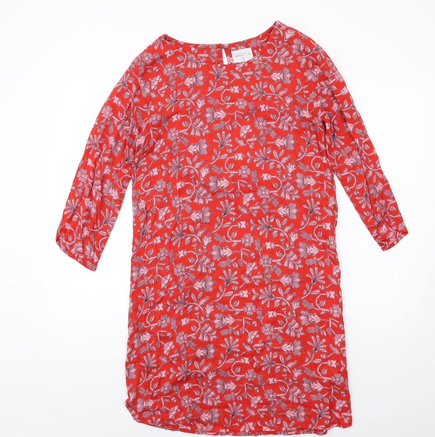 Compania Fantastica Womens Red Floral Viscose A-Line Size M Round Neck Button