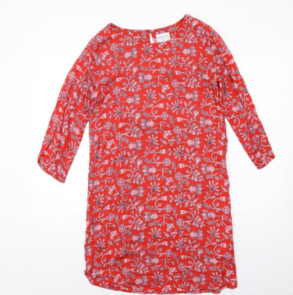 Compania Fantastica Womens Red Floral Viscose A-Line Size M Round Neck Button