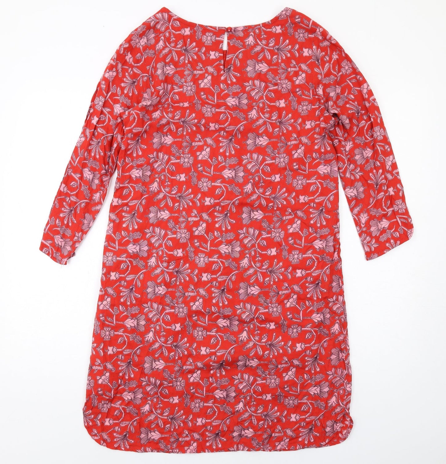 Compania Fantastica Womens Red Floral Viscose A-Line Size M Round Neck Button