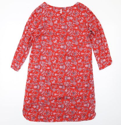 Compania Fantastica Womens Red Floral Viscose A-Line Size M Round Neck Button