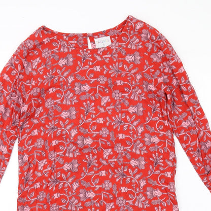 Compania Fantastica Womens Red Floral Viscose A-Line Size M Round Neck Button