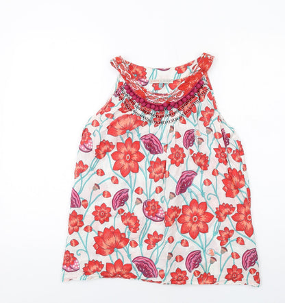 He Loves Me He Loves Me Not Womens Multicoloured Floral Cotton Basic Tank Size 12 Round Neck