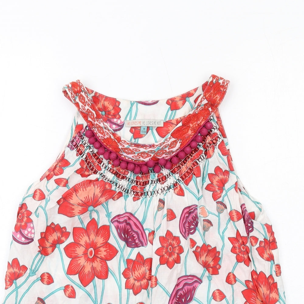 He Loves Me He Loves Me Not Womens Multicoloured Floral Cotton Basic Tank Size 12 Round Neck