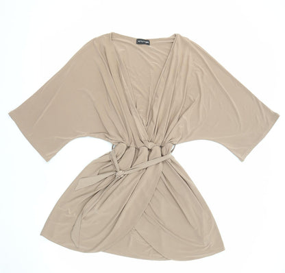 PRETTYLITTLETHING Womens Beige Polyester A-Line Size 10 V-Neck Pullover