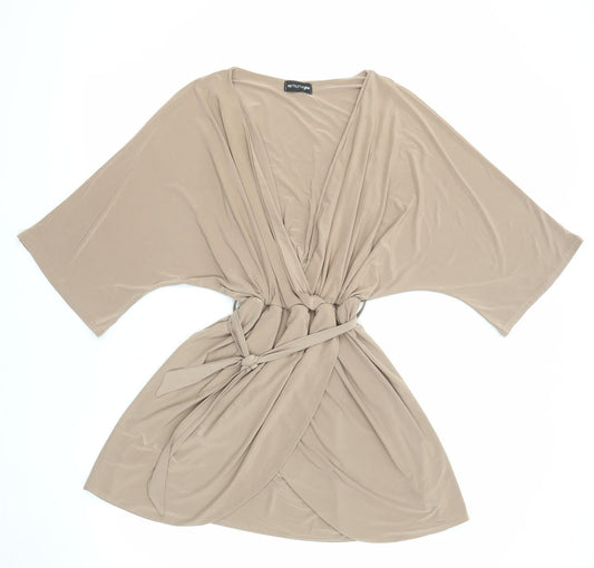 PRETTYLITTLETHING Womens Beige Polyester A-Line Size 10 V-Neck Pullover