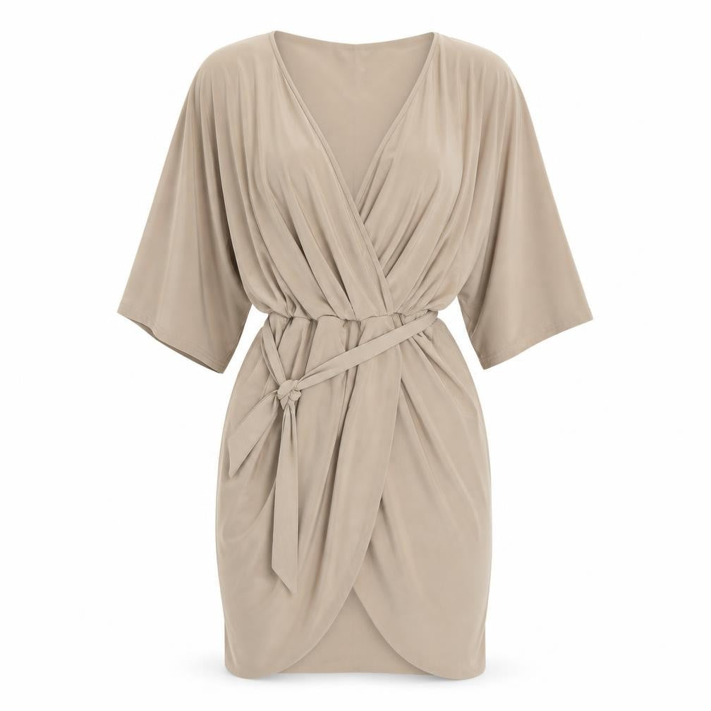PRETTYLITTLETHING Womens Beige Polyester A-Line Size 10 V-Neck Pullover