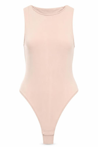 Front view of Missguided women’s pink polyester bodysuit one-piece, size UK 2, snap