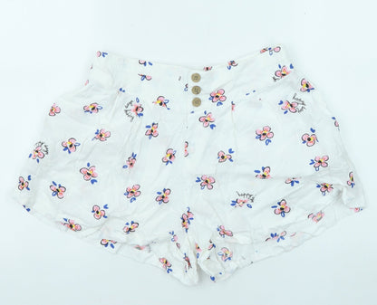 Marks and Spencer Womens White Floral Viscose Basic Shorts Size 10 L4 in Regular Button