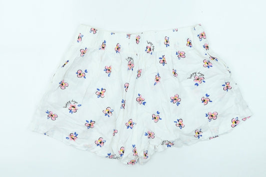 Marks and Spencer Womens White Floral Viscose Basic Shorts Size 10 L4 in Regular Button