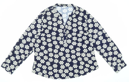 Sandra Wu Womens Blue Geometric Polyester Basic Blouse Size 20 V-Neck