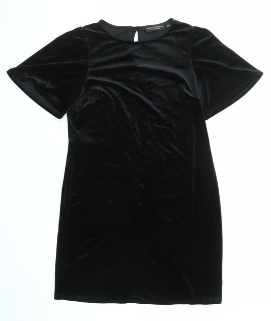 Dorothy Perkins Womens Black Polyester Shift Size 10 Round Neck Button