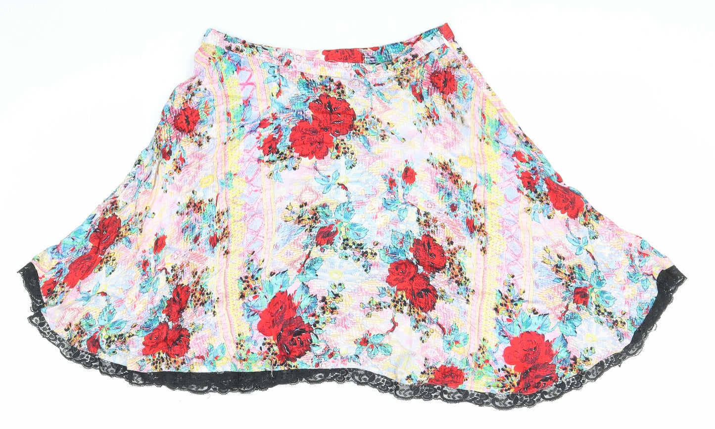 Mink Pink Womens Multicoloured Floral Viscose Skater Skirt Size S Zip