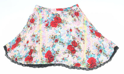 Mink Pink Womens Multicoloured Floral Viscose Skater Skirt Size S Zip