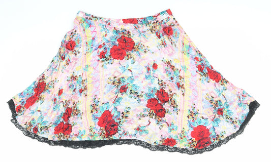 Mink Pink Womens Multicoloured Floral Viscose Skater Skirt Size S Zip