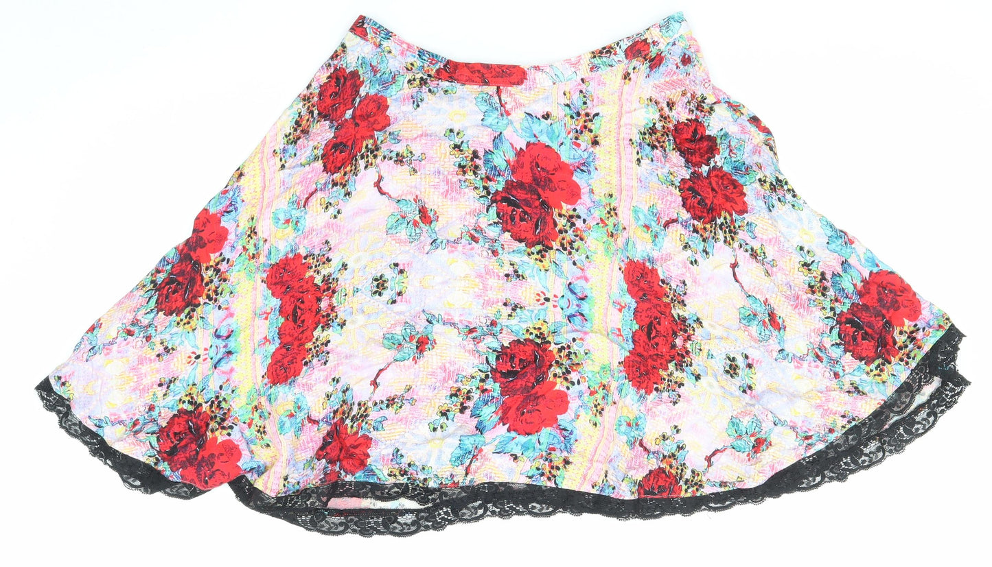 Mink Pink Womens Multicoloured Floral Viscose Skater Skirt Size S Zip