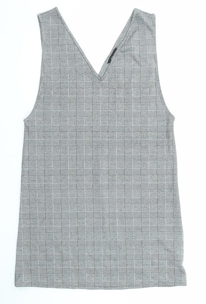 New Look Womens Black Plaid Polyester Pinafore/Dungaree Dress Size 14 V-Neck Pullover