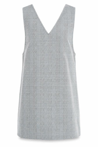New Look Womens Black Plaid Polyester Pinafore/Dungaree Dress Size 14 V-Neck Pullover