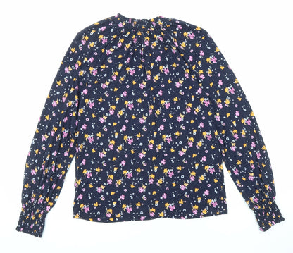 Marks and Spencer Womens Blue Floral Viscose Basic Blouse Size 6 Round Neck