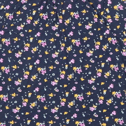 Marks and Spencer Womens Blue Floral Viscose Basic Blouse Size 6 Round Neck