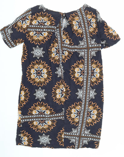 Saint Tropez Clothing Womens Blue Geometric Viscose Shirt Dress Size M Round Neck Button