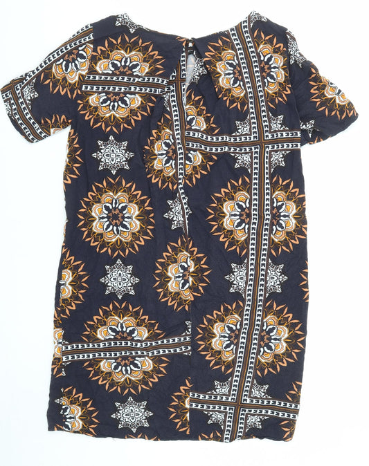 Saint Tropez Clothing Womens Blue Geometric Viscose Shirt Dress Size M Round Neck Button
