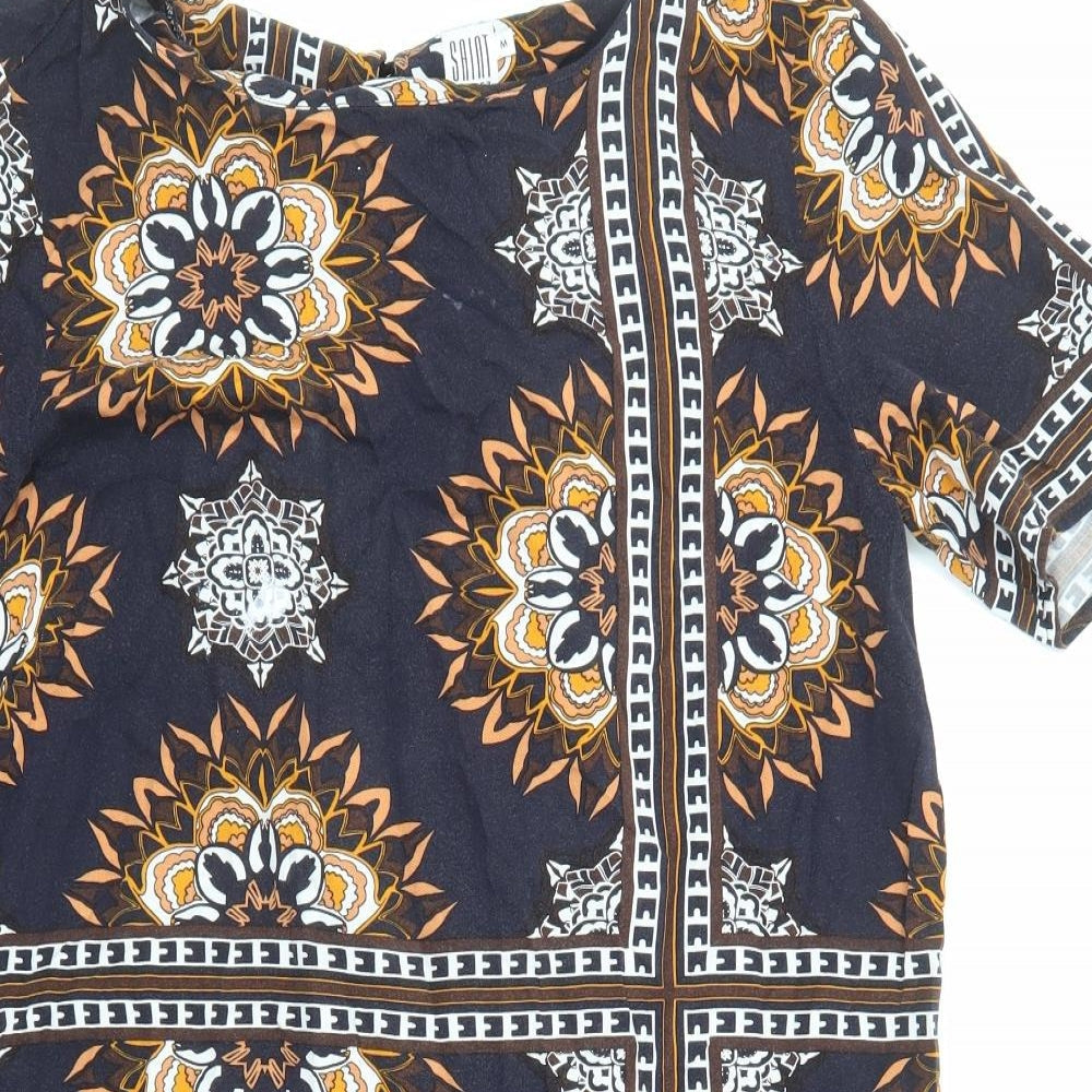 Saint Tropez Clothing Womens Blue Geometric Viscose Shirt Dress Size M Round Neck Button