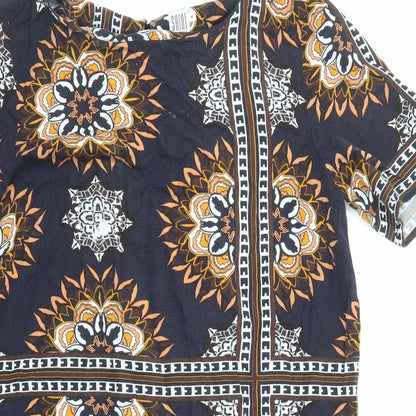 Saint Tropez Clothing Womens Blue Geometric Viscose Shirt Dress Size M Round Neck Button