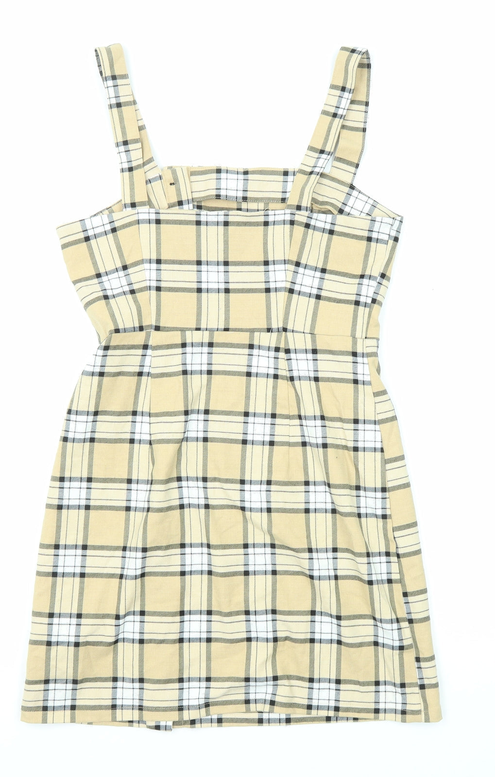 Divided by H&M Womens Beige Plaid Polyester Tank Dress Size 8 Square Neck Button