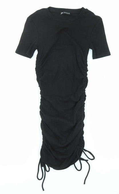 Zara Womens Black Cotton Bodycon Size S Round Neck Pullover